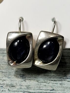 Kenneth Cole Silver Earrings with Black Stone Accent